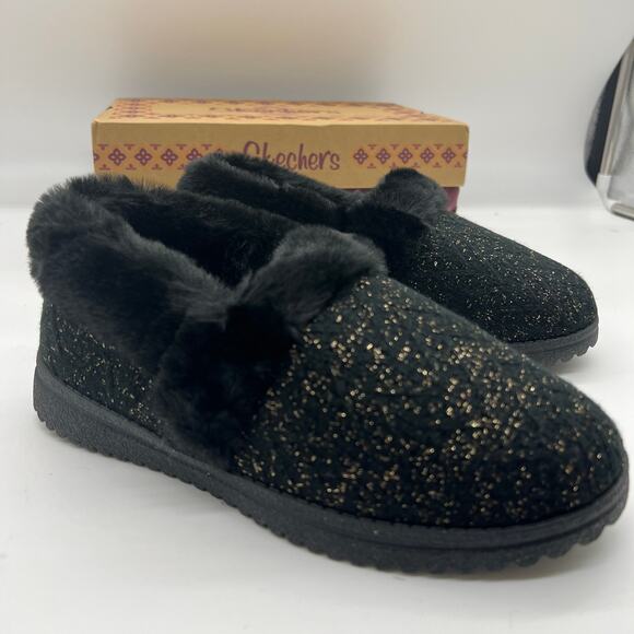 Skechers Slipper Womens Size 6 Wide Black Cozy Lite Sparkle Knit Sweet Walk - Picture 2 of 10